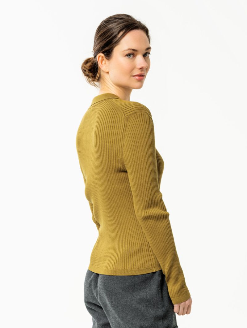 Cárdigan de canalé con cuello polo 100% orgánico - Imagen 3