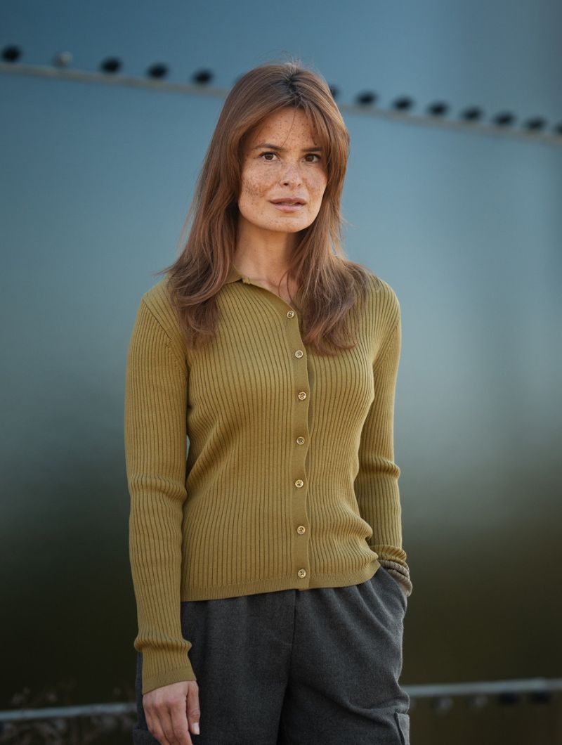 Cárdigan de canalé con cuello polo 100% orgánico - Imagen 6