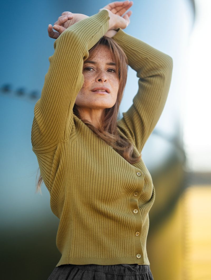 Cárdigan de canalé con cuello polo 100% orgánico - Imagen 7