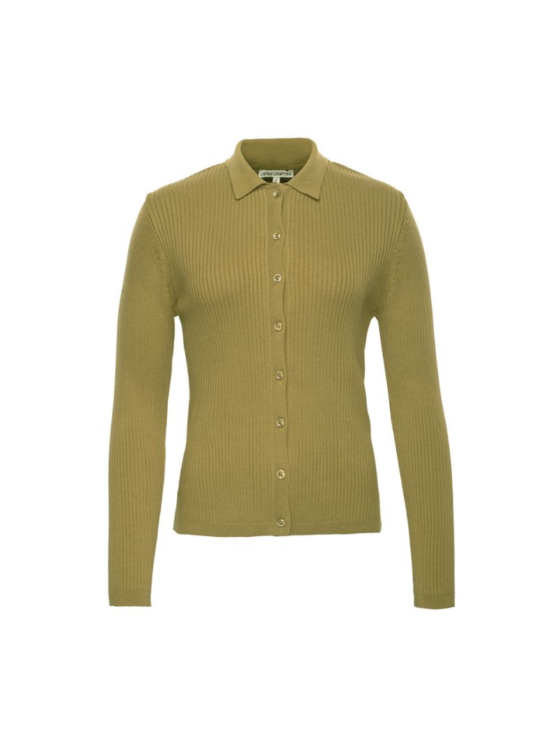 Cárdigan de canalé con cuello polo 100% orgánico - Imagen 8