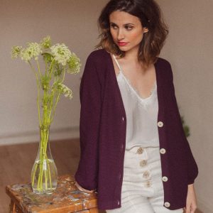 Cardigan de punto mujer color berenjena