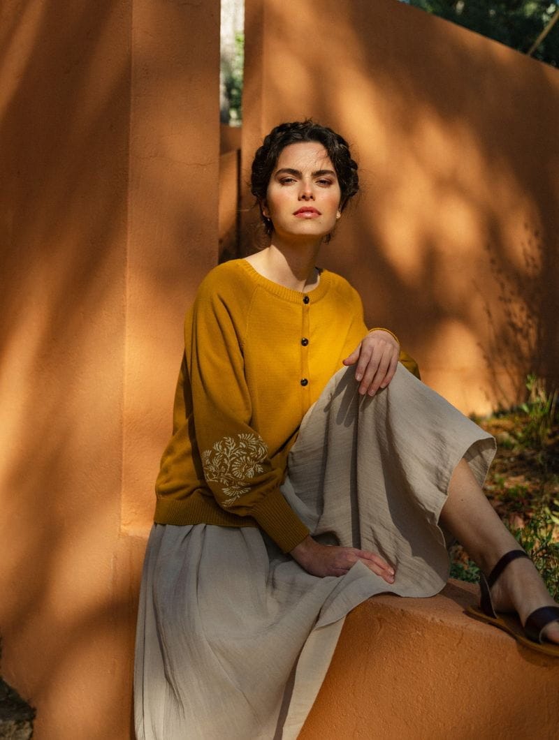 Cardigan manga globo miel de algodón egipcio - Imagen 6