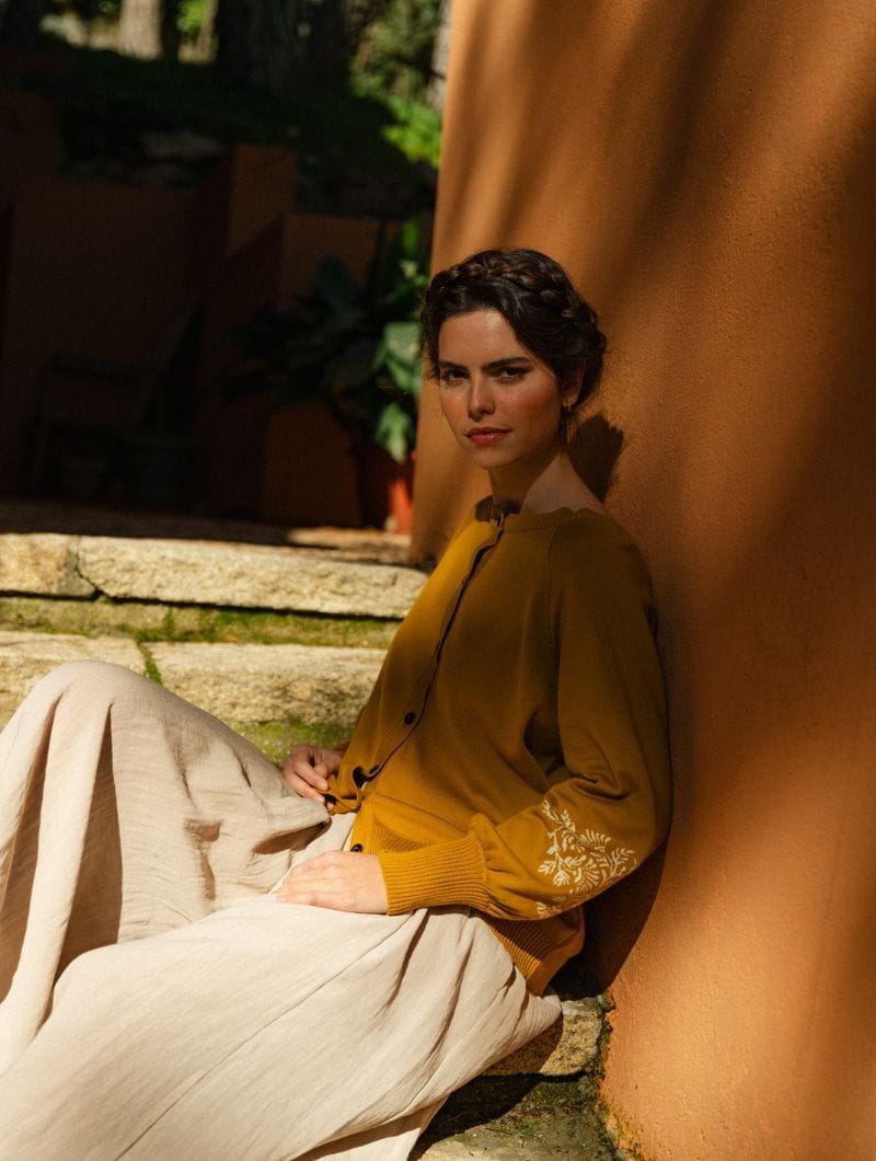 Cardigan manga globo miel de algodón egipcio - Imagen 3