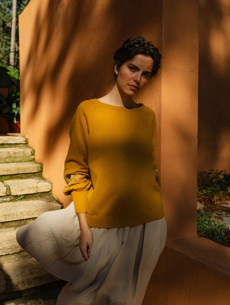 Cardigan manga globo miel de algodón egipcio - Imagen 4