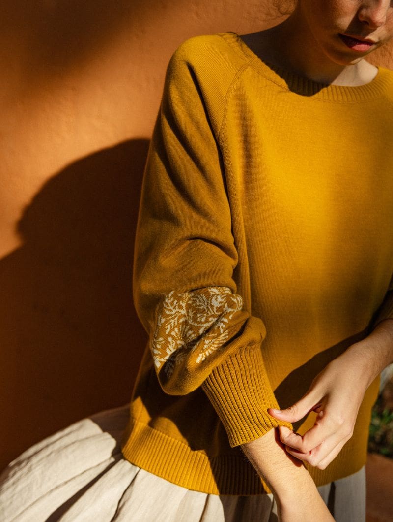 Cardigan manga globo miel de algodón egipcio - Imagen 5