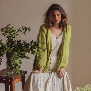 Cardigan mujer manga globo color lima