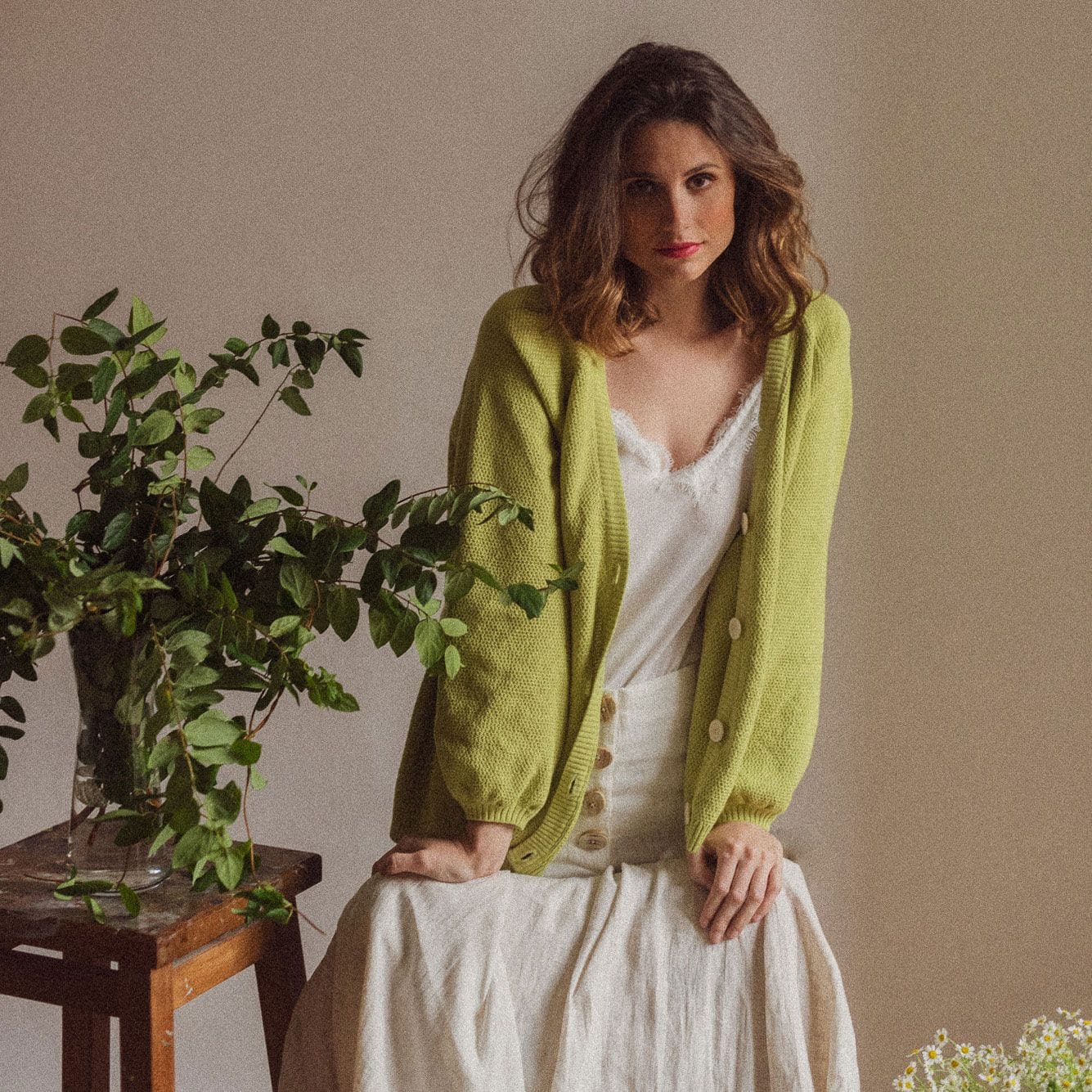 Cardigan mujer manga globo color lima