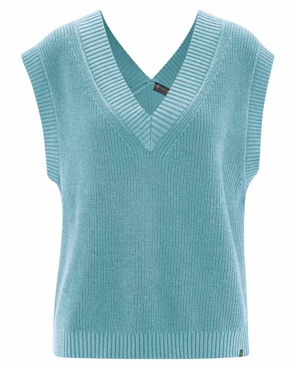 Chaleco cuello pico azul 100% ecológico para mujer - Imagen 2
