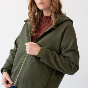 Chaqueta con capucha de algodón orgánico verde oliva