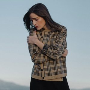 Chaqueta de cuadros tartán camel