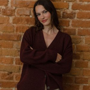 Chaqueta de lana jaspeada burdeos