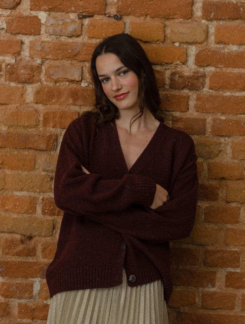 Chaqueta de lana jaspeada burdeos