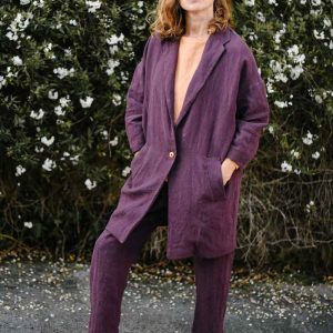 Chaqueta de lino mujer con cuello sastre