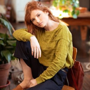 Chaqueta de punto calada color pistacho