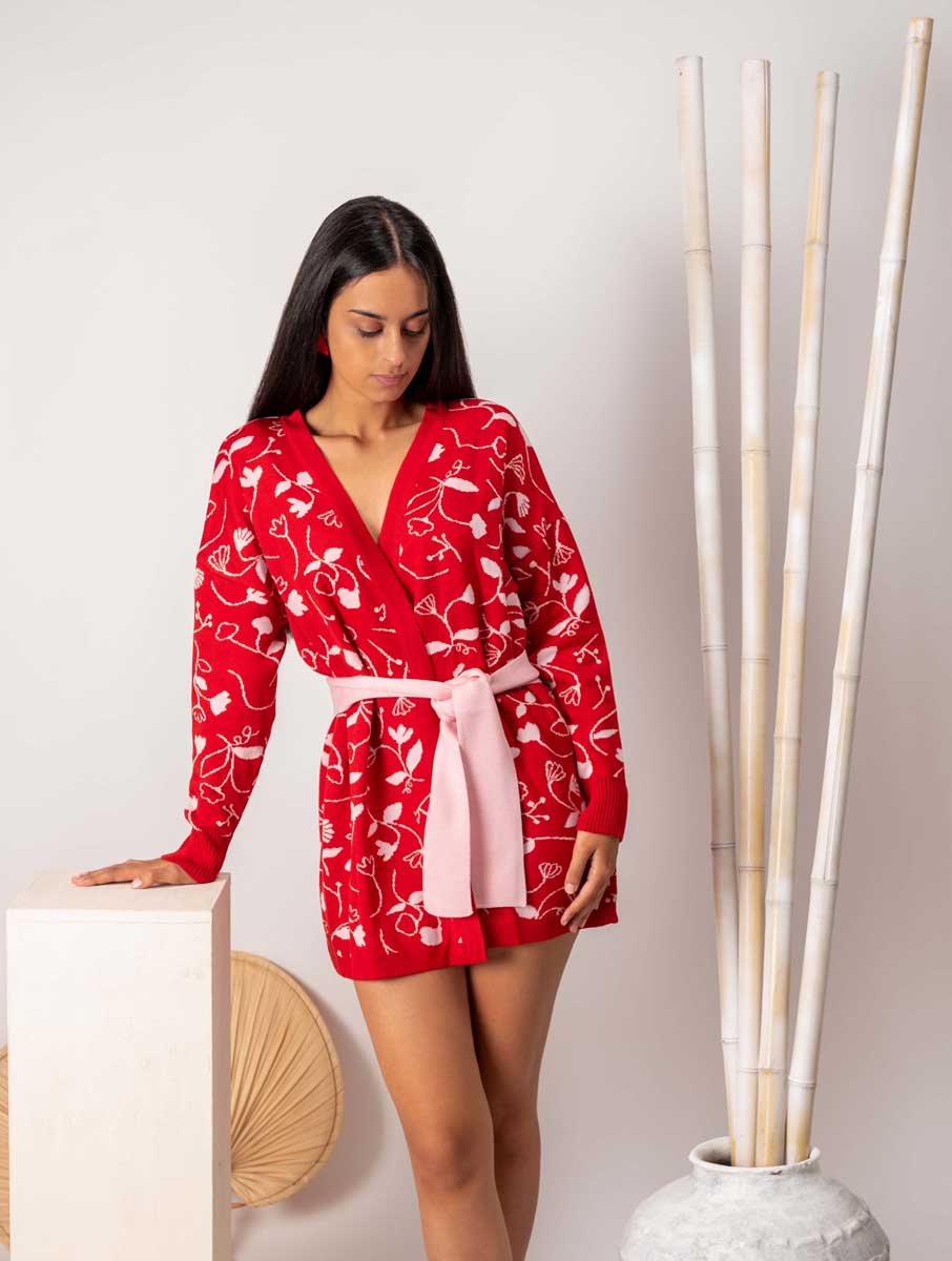Chaqueta kimono con flores de lana merino - Imagen 4