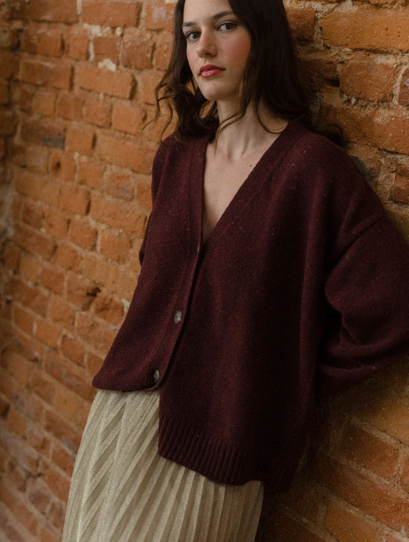 Chaqueta de lana jaspeada burdeos - Imagen 4