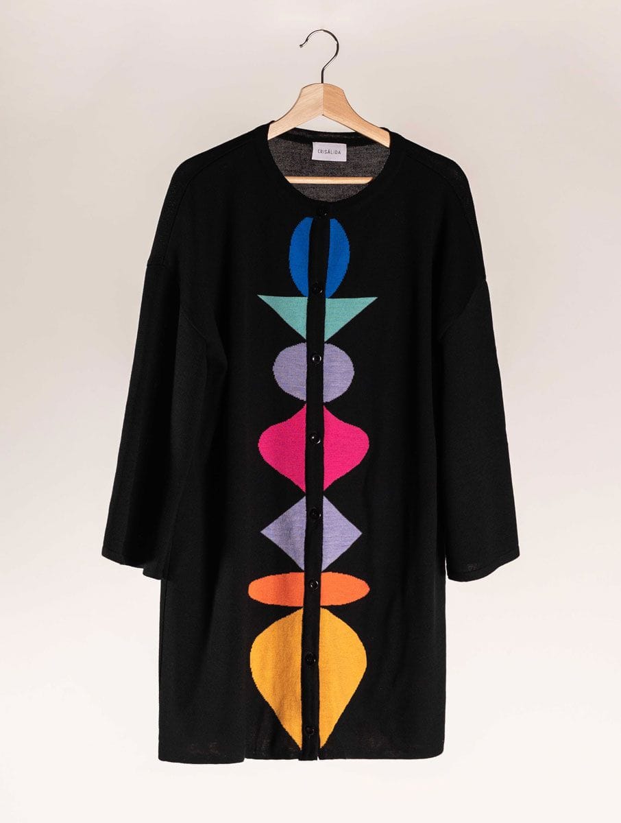 Chaqueta de lana larga con formas de colores - Imagen 3