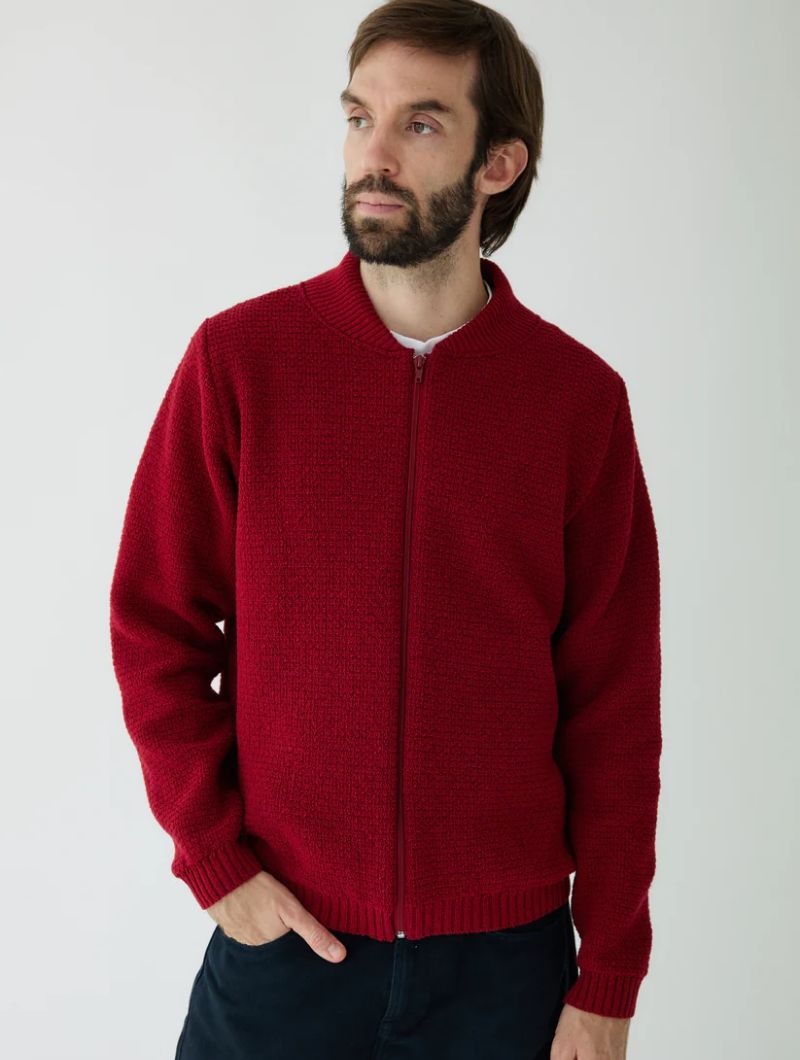 Chaqueta lisa de punto con cuello bomber para hombre - Imagen 3