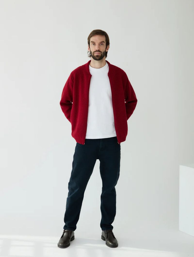 Chaqueta lisa de punto con cuello bomber para hombre - Imagen 4