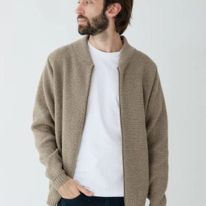 Chaqueta lisa de punto con cuello bomber para hombre