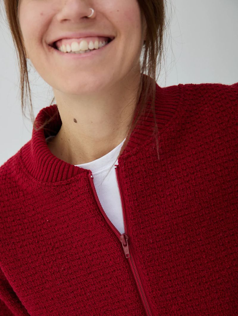 Chaqueta lisa de punto con cuello bomber para mujer - Imagen 3