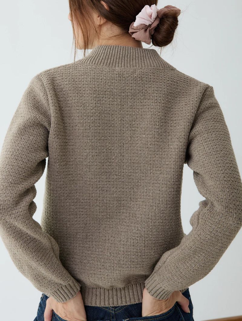 Chaqueta lisa de punto con cuello bomber para mujer - Imagen 7