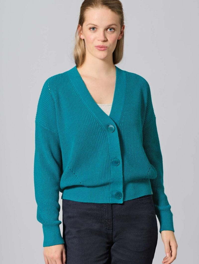 Chaqueta de punto con cuello pico de algodón orgánico y cáñamo - Imagen 3