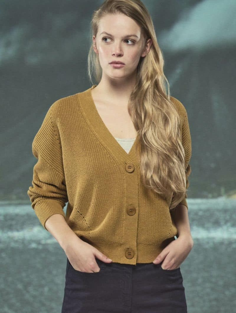 Chaqueta de punto con cuello pico de algodón orgánico y cáñamo - Imagen 2