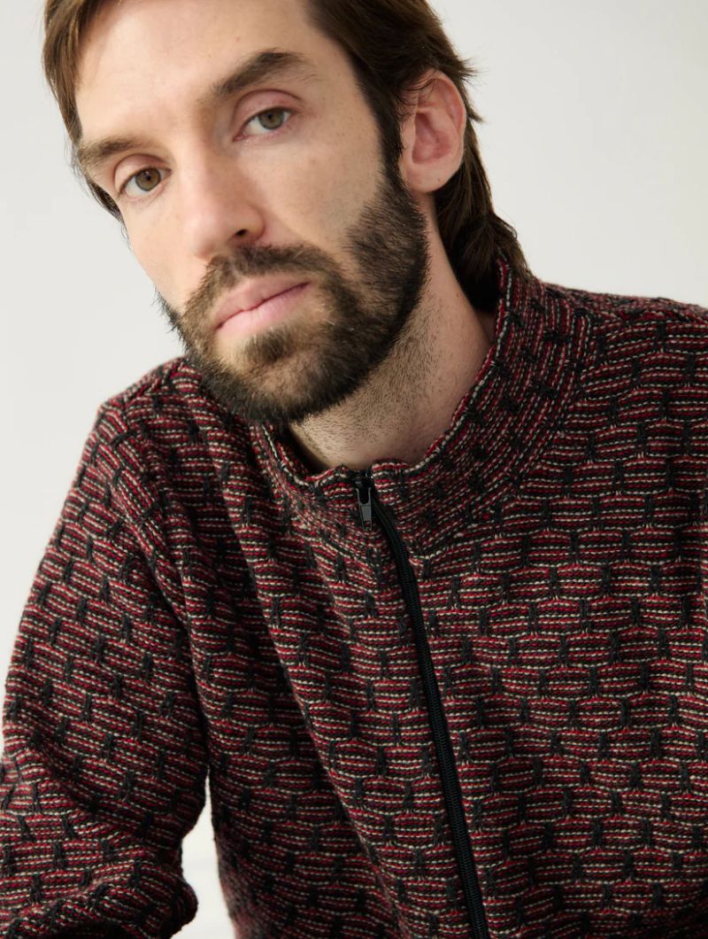 Chaqueta de punto geométrico y cuello alto para hombre - Imagen 3