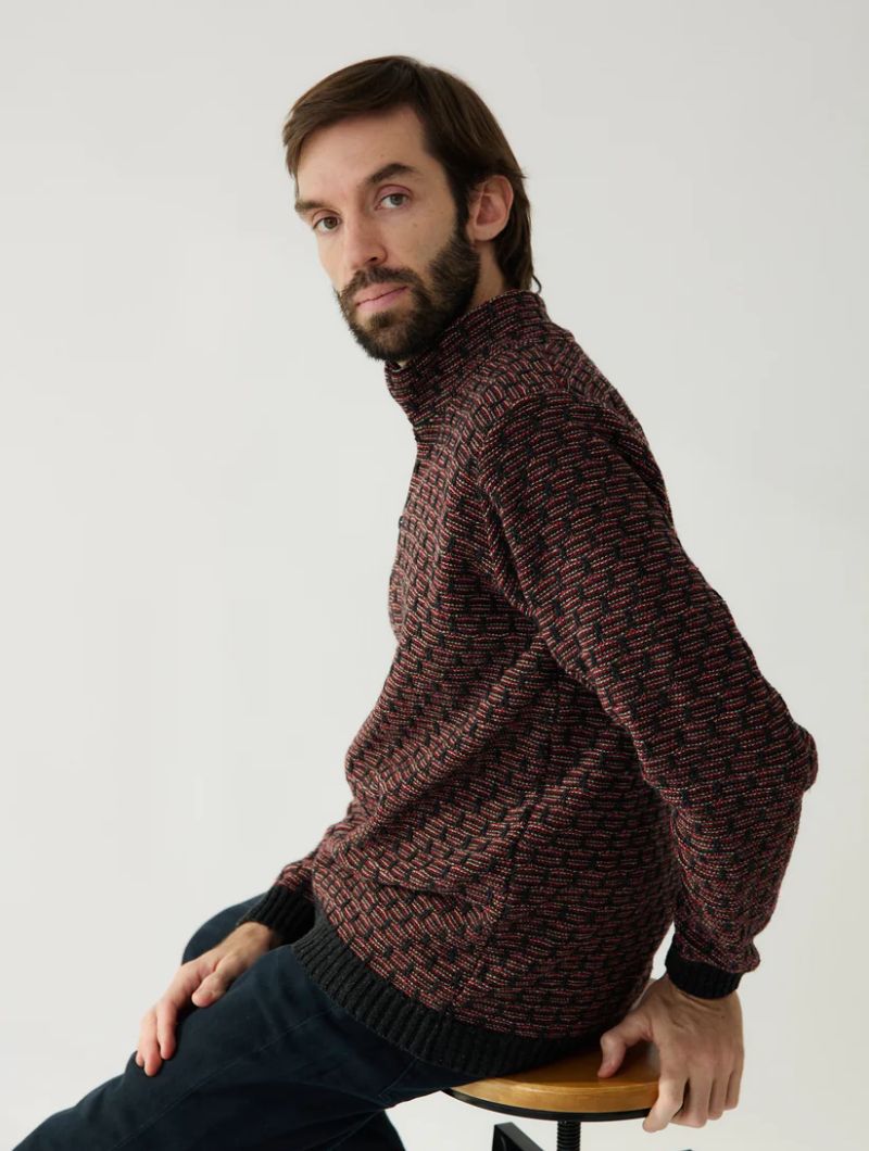 Chaqueta de punto geométrico y cuello alto para hombre - Imagen 8