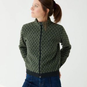 Chaqueta de punto geométrico y cuello alto para mujer