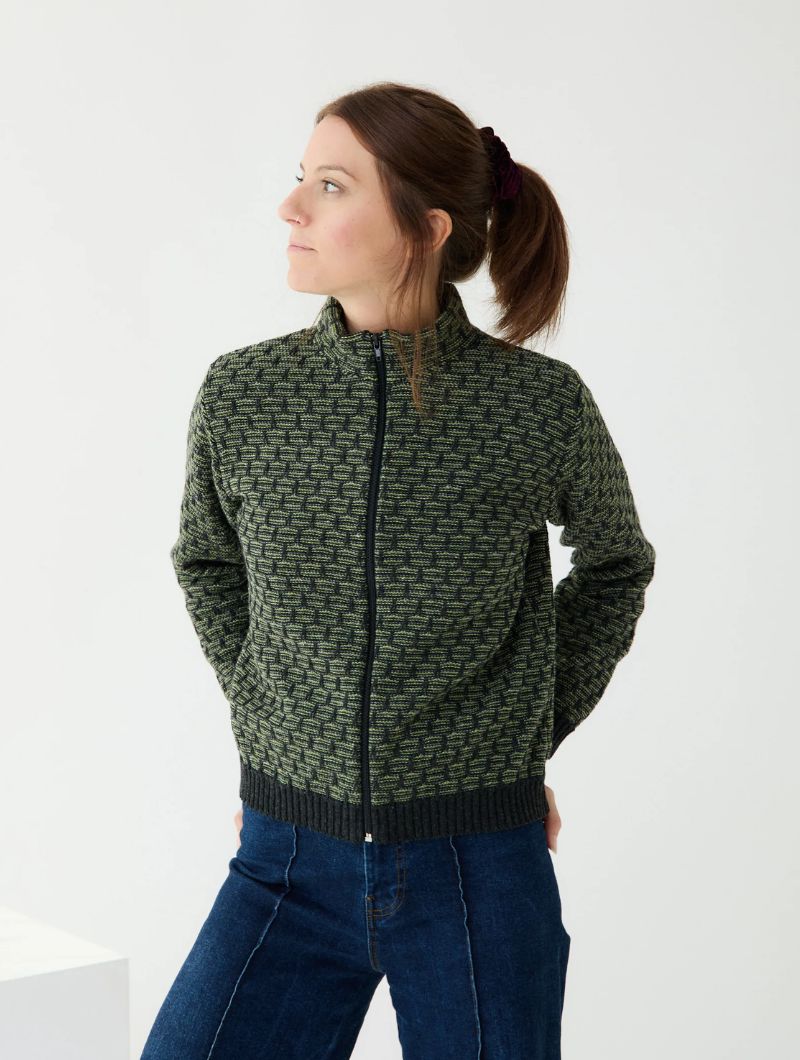 Chaqueta de punto geométrico y cuello alto para mujer - Imagen 2