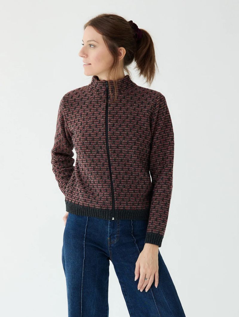 Chaqueta de punto geométrico y cuello alto para mujer - Imagen 3