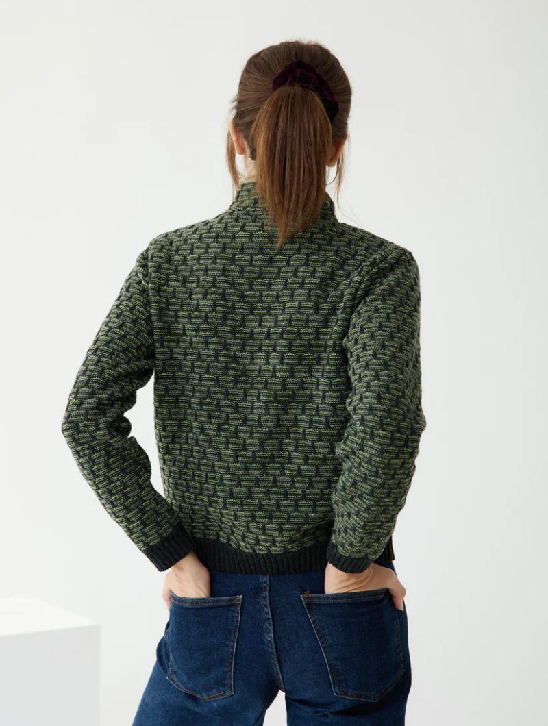 Chaqueta de punto geométrico y cuello alto para mujer - Imagen 5