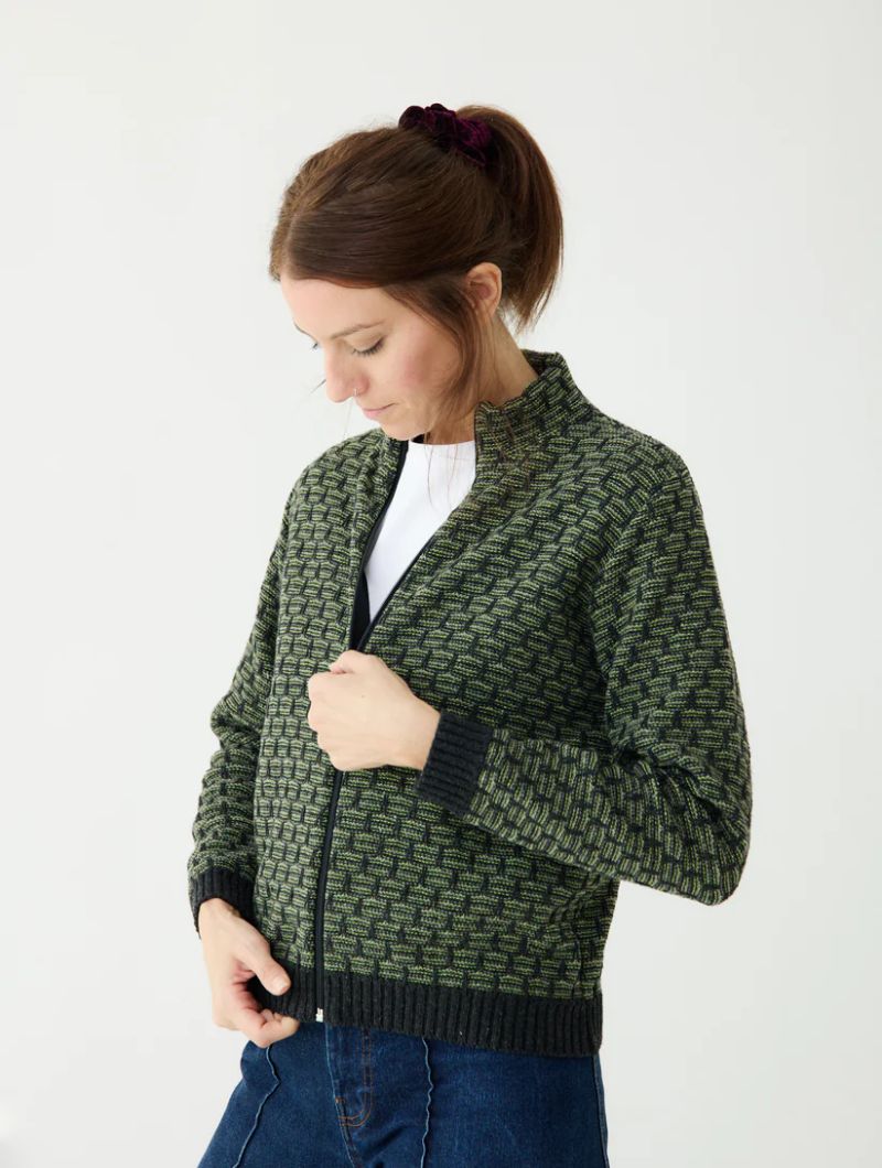 Chaqueta de punto geométrico y cuello alto para mujer - Imagen 6