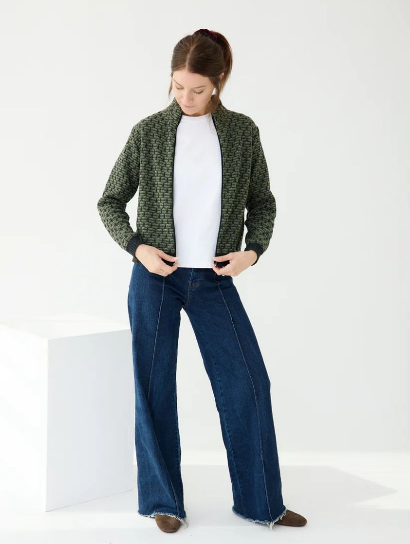 Chaqueta de punto geométrico y cuello alto para mujer - Imagen 7