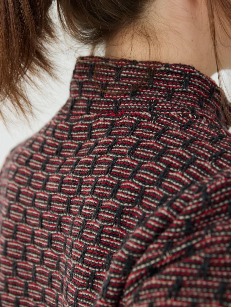 Chaqueta de punto geométrico y cuello alto para mujer - Imagen 9