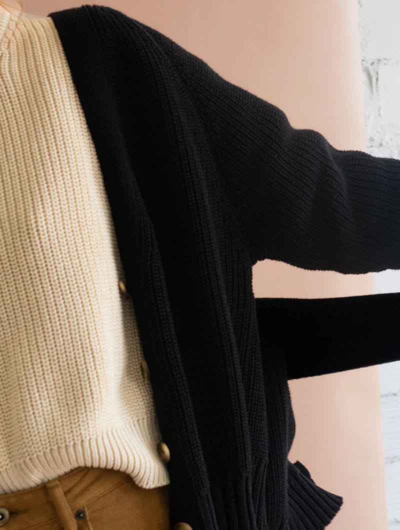 Chaqueta de punto grueso de algodón orgánico negra - Imagen 3