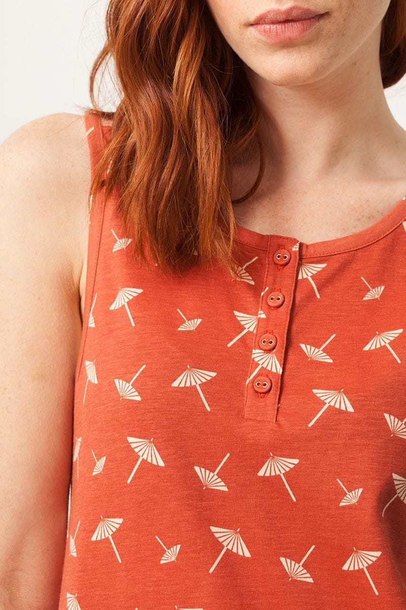 Vestido charlestón terracota estampado sombrillas - Imagen 3