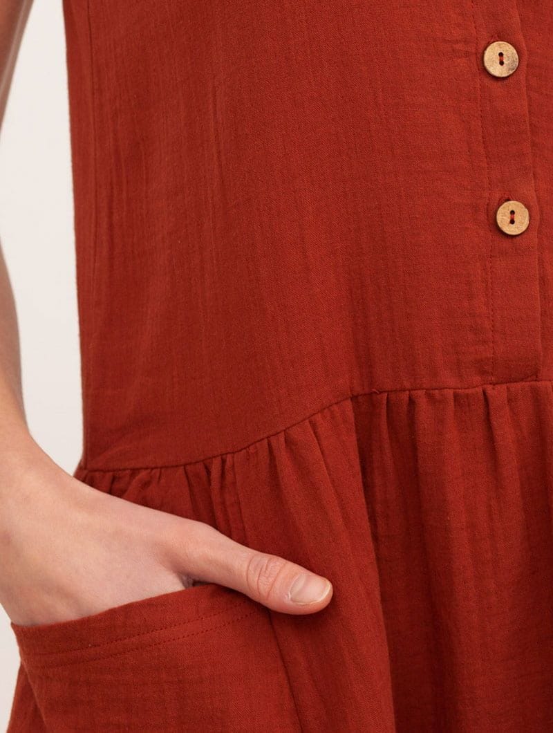 Vestido oversize de algodón orgánico color teja - Imagen 3