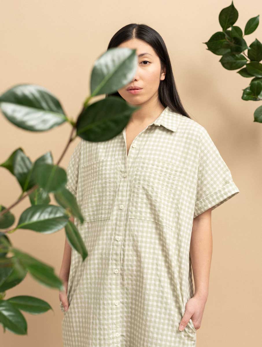 Vestido camisero cuadros vichy color pistacho - Imagen 4