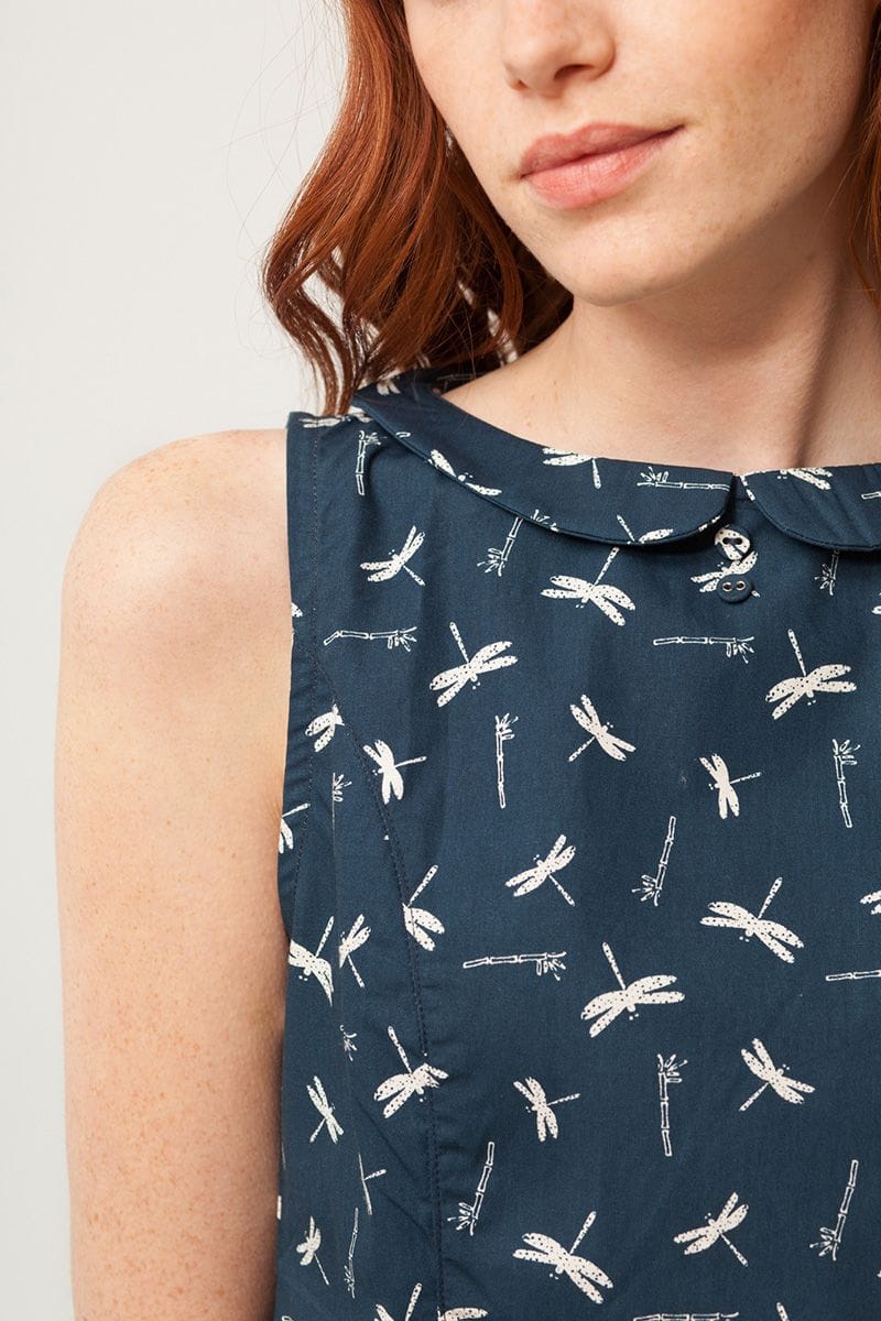 Vestido cuello peter pan azul estampado libélulas - Imagen 3