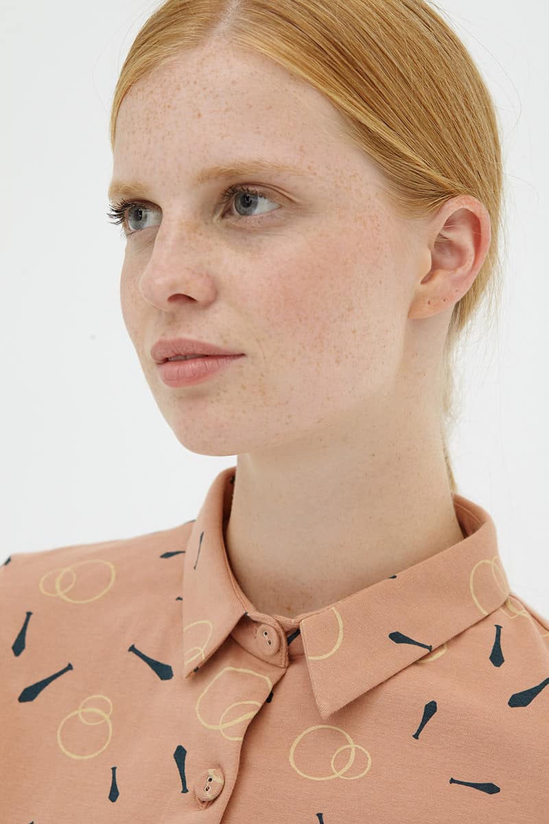 Vestido evasé camisero rosa de algodón orgánico - Imagen 5