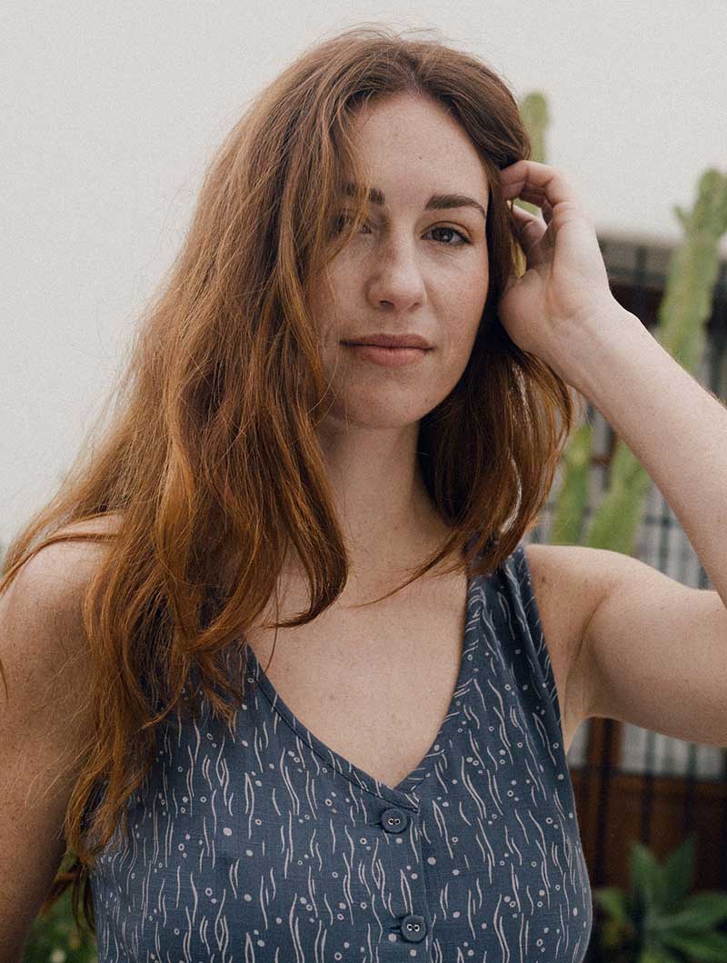 Vestido entallado azul con bruma de algodón ecológico - Imagen 5