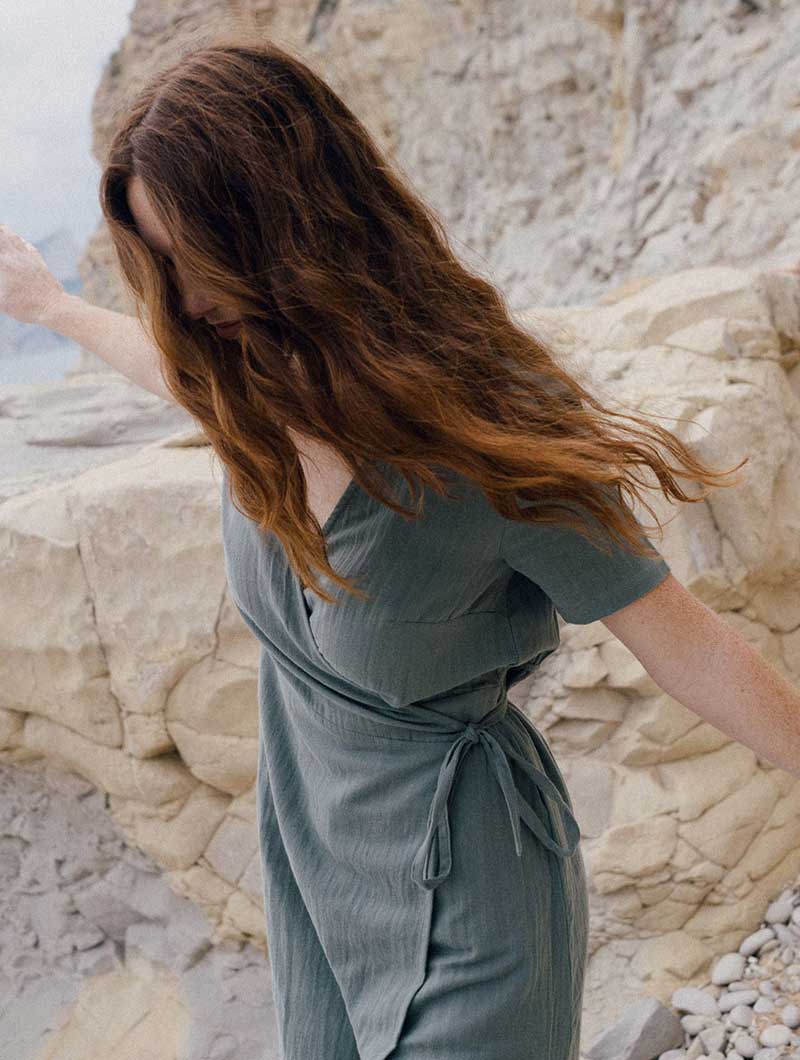 Vestido cruzado de manga corta 100% algodón orgánico - Imagen 6