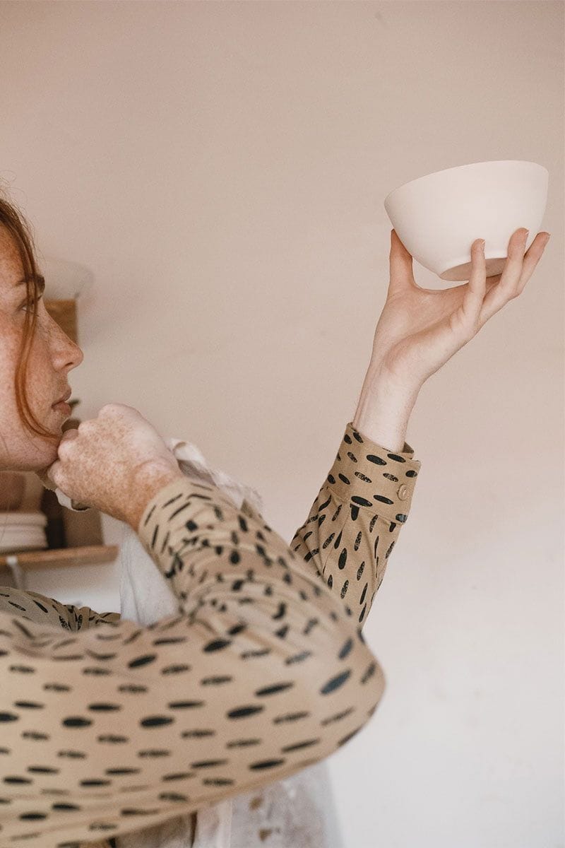 Vestido camisero beige con piedras de algodón ecológico - Imagen 5