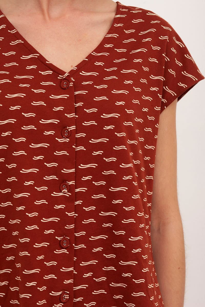 Blusa manga corta color teja de algodón orgánico - Imagen 3