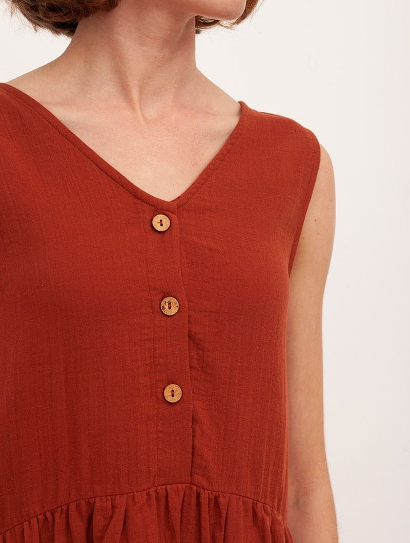 Vestido de algodón orgánico reversible color teja - Imagen 3