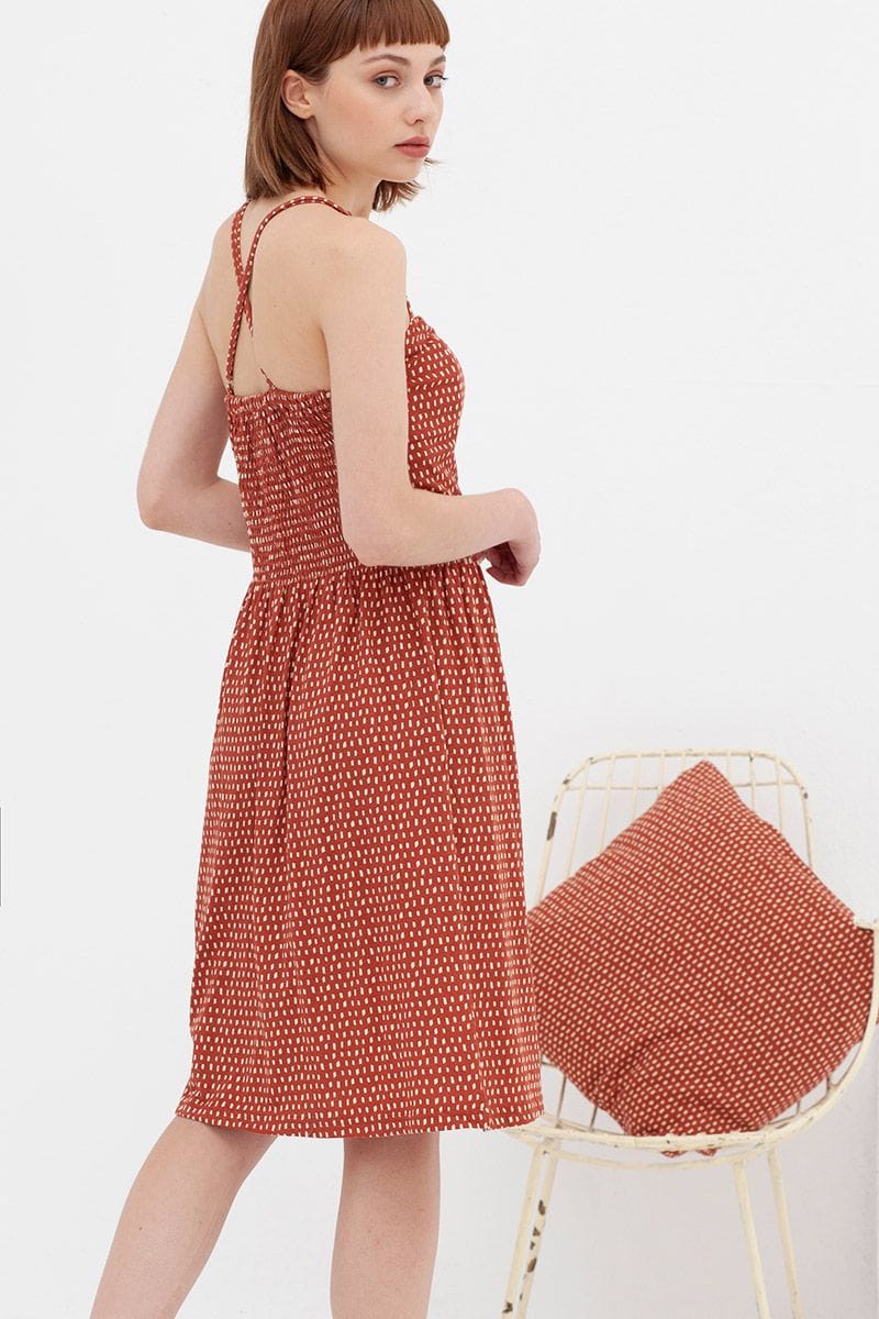 Vestido de tirantes de algodón orgánico color teja - Imagen 3