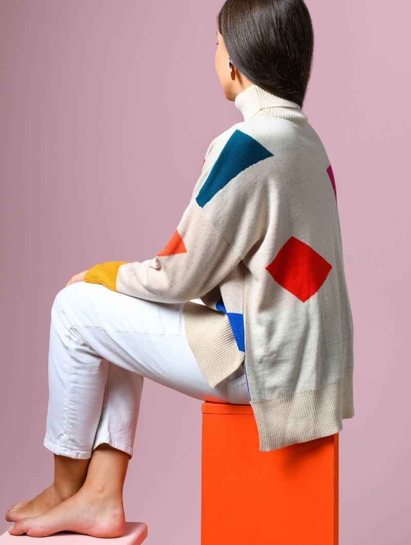 Jersey cuello alto con formas de lana merino - Imagen 3